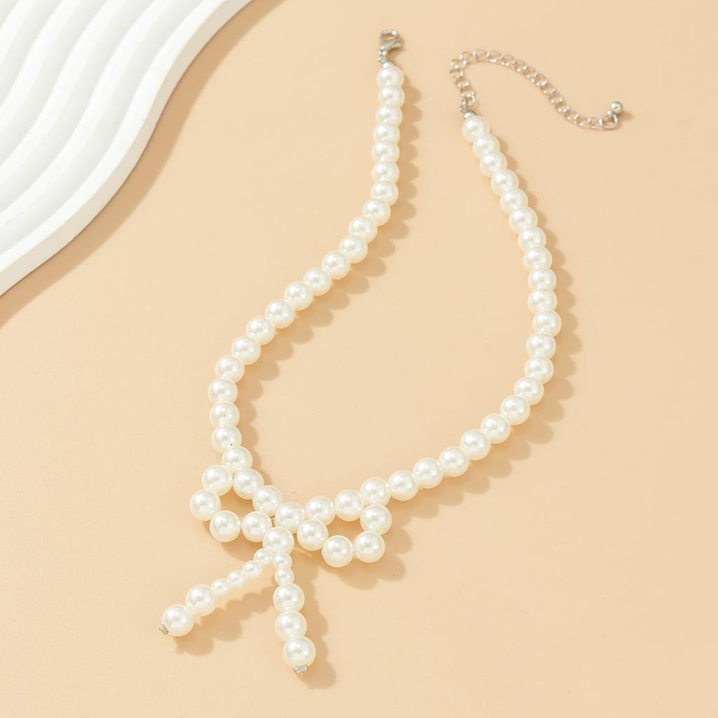 Hot Sale, French Bow Choker Versatile Neck Chain, Beaded Imitation Pearl Necklace