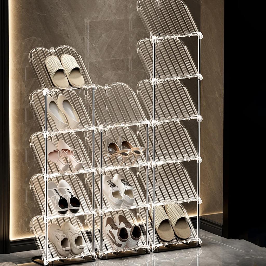 Multi-Layer Household Shoe Storage Rack Transparent Stackable Shoe Rack Easy To Install Space-Saving Shoe Cabinet for Apartment