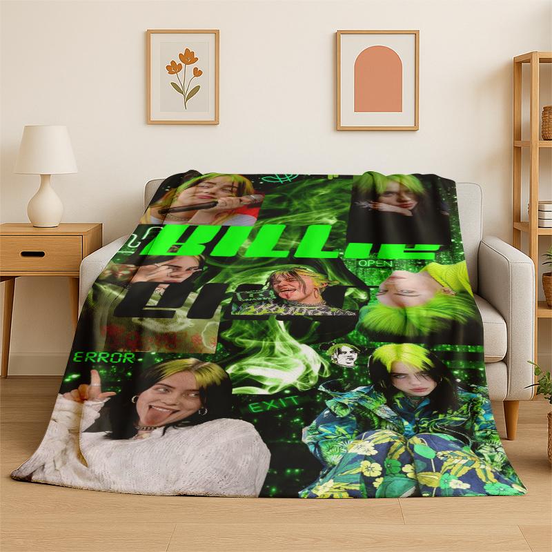 3D Billie Eilish Singer Star Flannel Blanket Soft Warm Throw Blanket for Bedroom Living Room Bed Travel Camping Picnic Gift