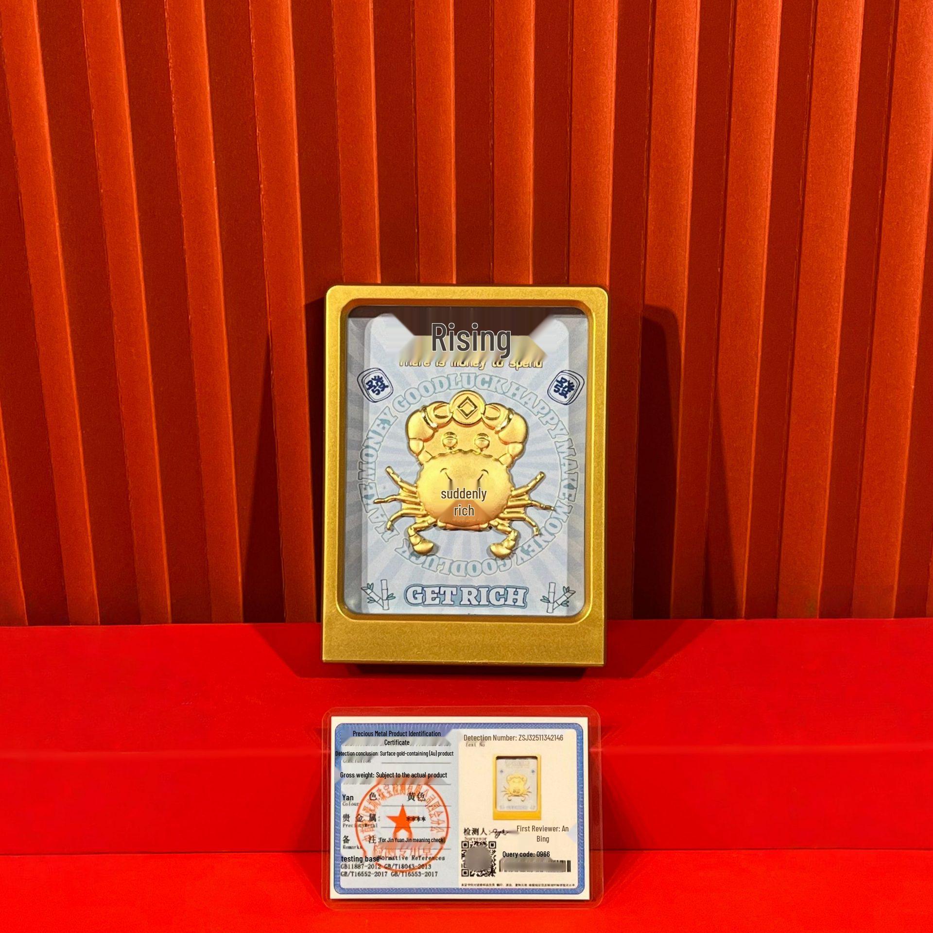 999 Pure Gold Lucky Charm Crab Ornament for Office Decoration – Symbol of Sudden Wealth