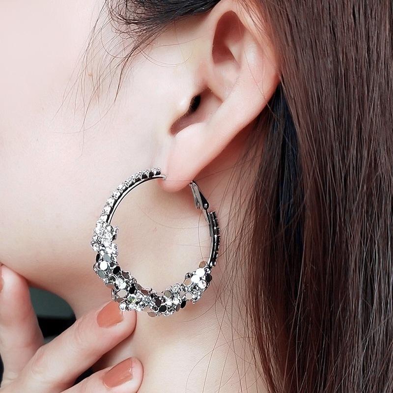 European and American Exaggerated Silver Needle Diamond Sequined Earrings Fashionable Spice Girls High-end Earrings Niche Cold Wind Earrings