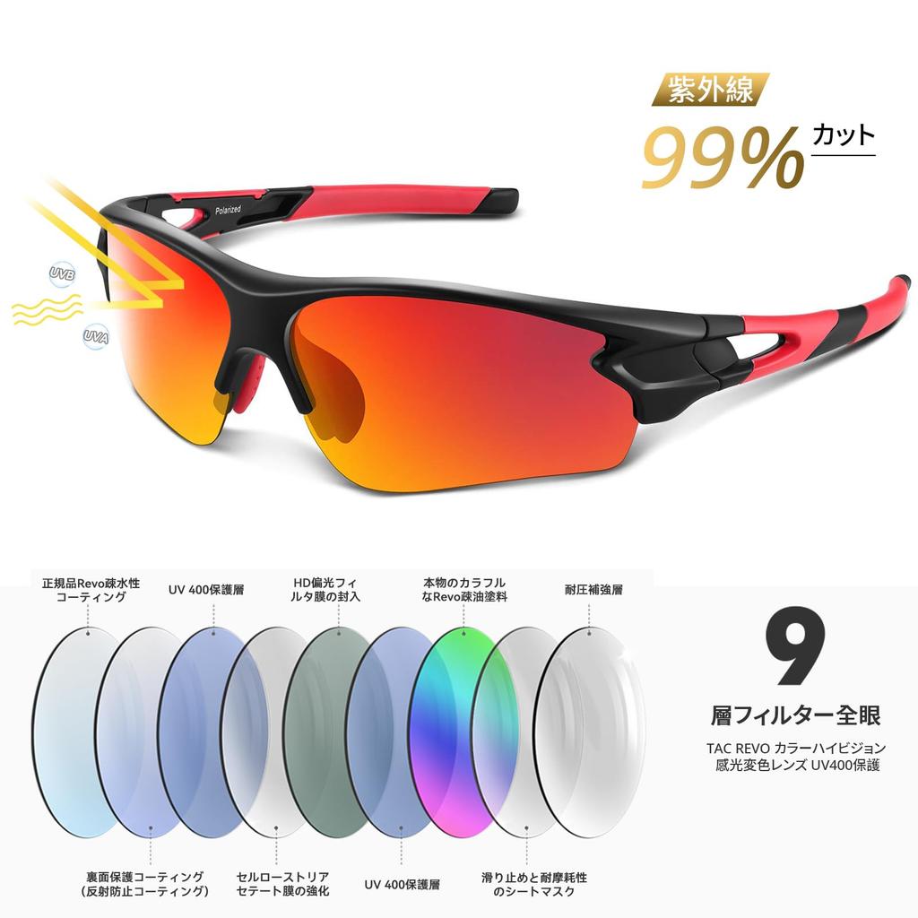 BEACOOL Sportsonnenbrille mit polarisierten Gläsern für und TR90 TAC UV400 Sonne Unisex Sicher und Schwarz Rot Baseball, Laufen, Radfahren, Bergsteigen,