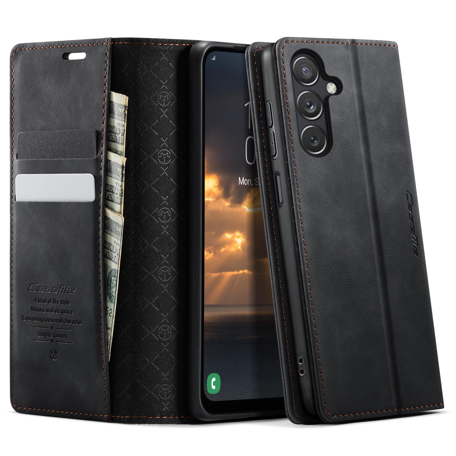 

Для Samsung Galaxy A24 4G (162,1 х 77,6 х 8,3 мм) Чехол-кошелек CASEME серии 033 с защитой от RFID, подставка, кожа с текстурой теленка, чехол для телефона Black