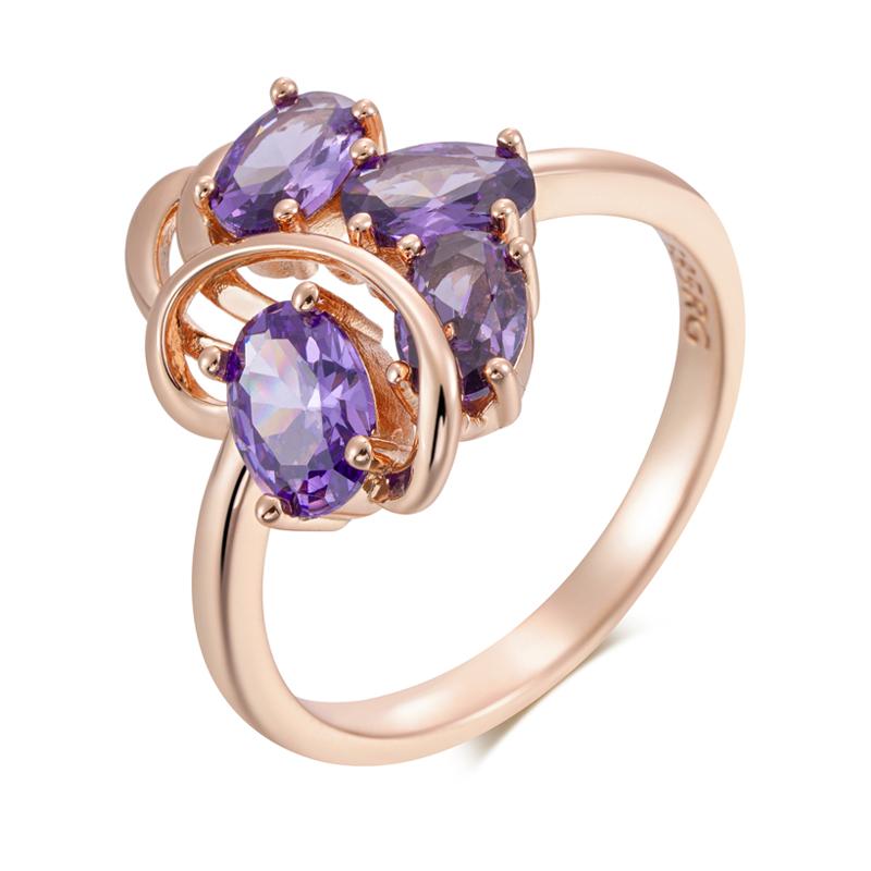 Ethnic Wedding Ring For Women Fashion Rose Gold Color With Shiny Purple Natural Zircon Daily Fine Vintage Jewelry