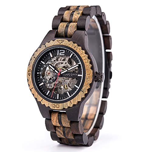 

DODO DEER Men s and Women s Wooden Watch, Mechanical Automatic, Skeleton Design, Luminous Indices, Wooden Gift Box, Premium Automatic Wood Watch (D18-