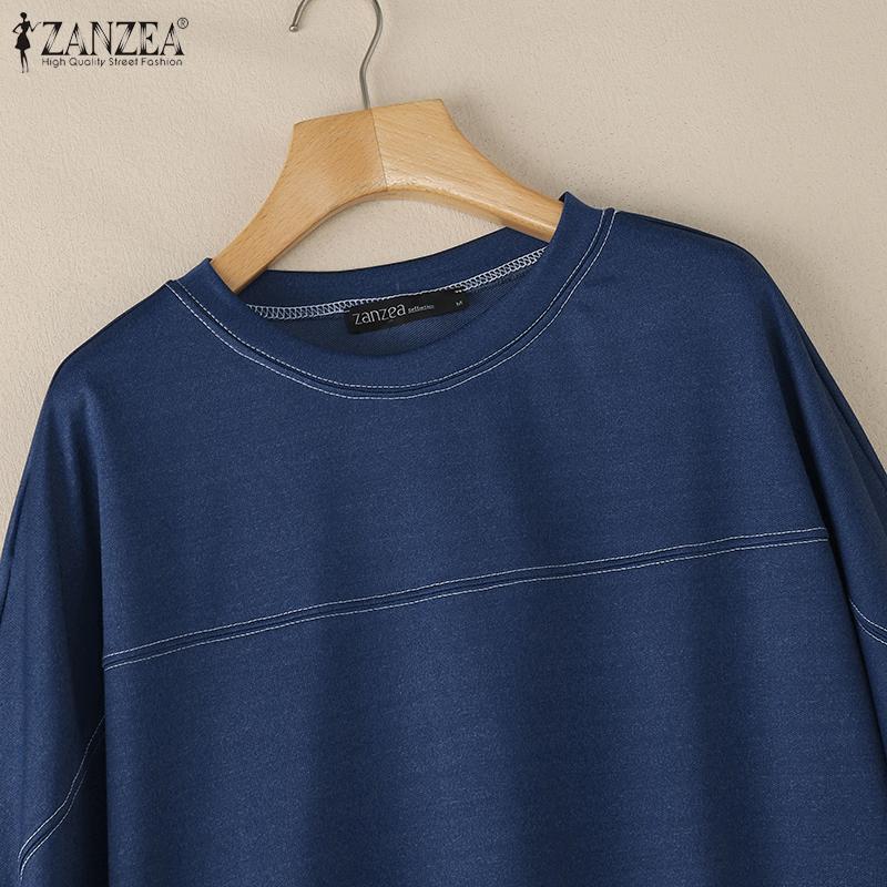 ZANZEA Damen Lässig Rundhals Locker Langarm Pullover Tops