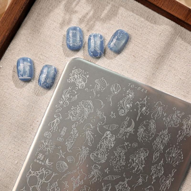 Stainless Steel Nail Art Stamping Plate with Ocean Themed Suitable for Enhancing Visual Appeal in Holiday Decorating