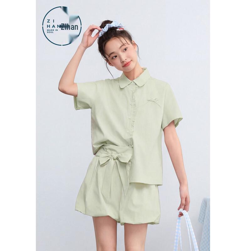 

Women s Ruffle Short Sleeve Shirt & Bow-knot Shorts Set XS