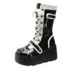 Women's Single Boots New Winter Round Front Lace-up Side Zipper Rivet Thick Soled Non-slip Mid-calf Boots