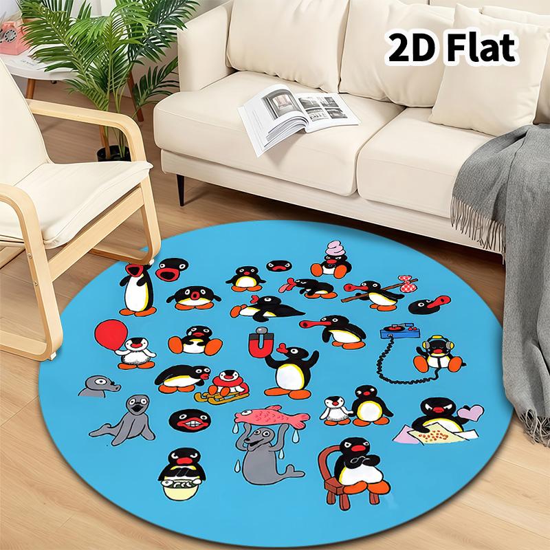 Pingu Round Area Rug Carpet Rug For Living Room Bedroom Sofa Playroom Decor Nonslip Floor Mat