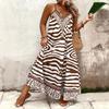 Women's Summer V-neck Bohemian Casual Seaside Vacation Printed Plus Size Sling Dress