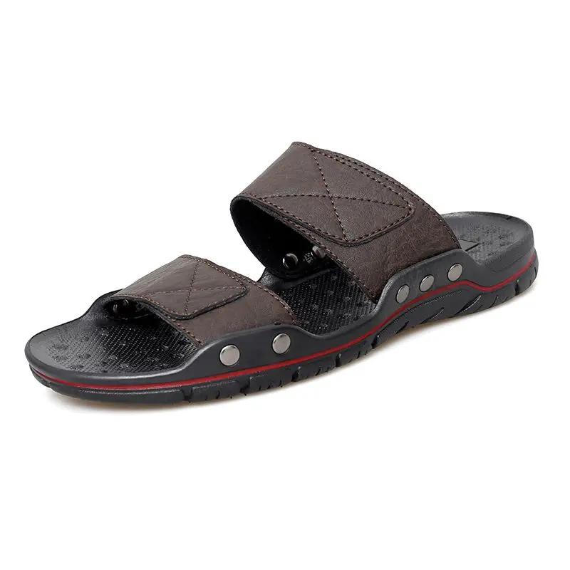 Flat Sandals Man Beach Leather Outdoor Shoes 2025 Style Elegant Designer Luxury Original Rubber Clappers Y2k Slippers for Men