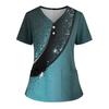 Women's Loose Short Sleeved Fashionable Polka Pots And Geometric Printing V-neck Buttonable Side Slit Top T-shirt