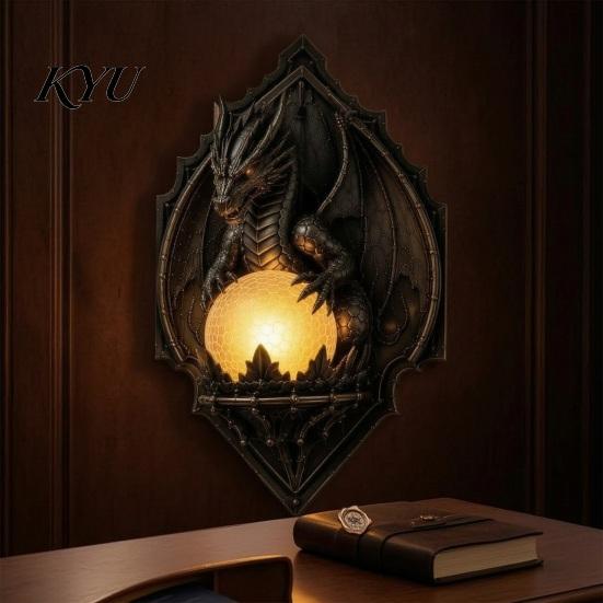 Fein geschnitzte Wandleuchten für Schlafzimmer-Dekor Vintage Krähe auf Ast Lampe, Gotischer Drachen Wandleuchter Einzigartig Kreativ Innen Haus Wohnzimmer Schlafzimmer,