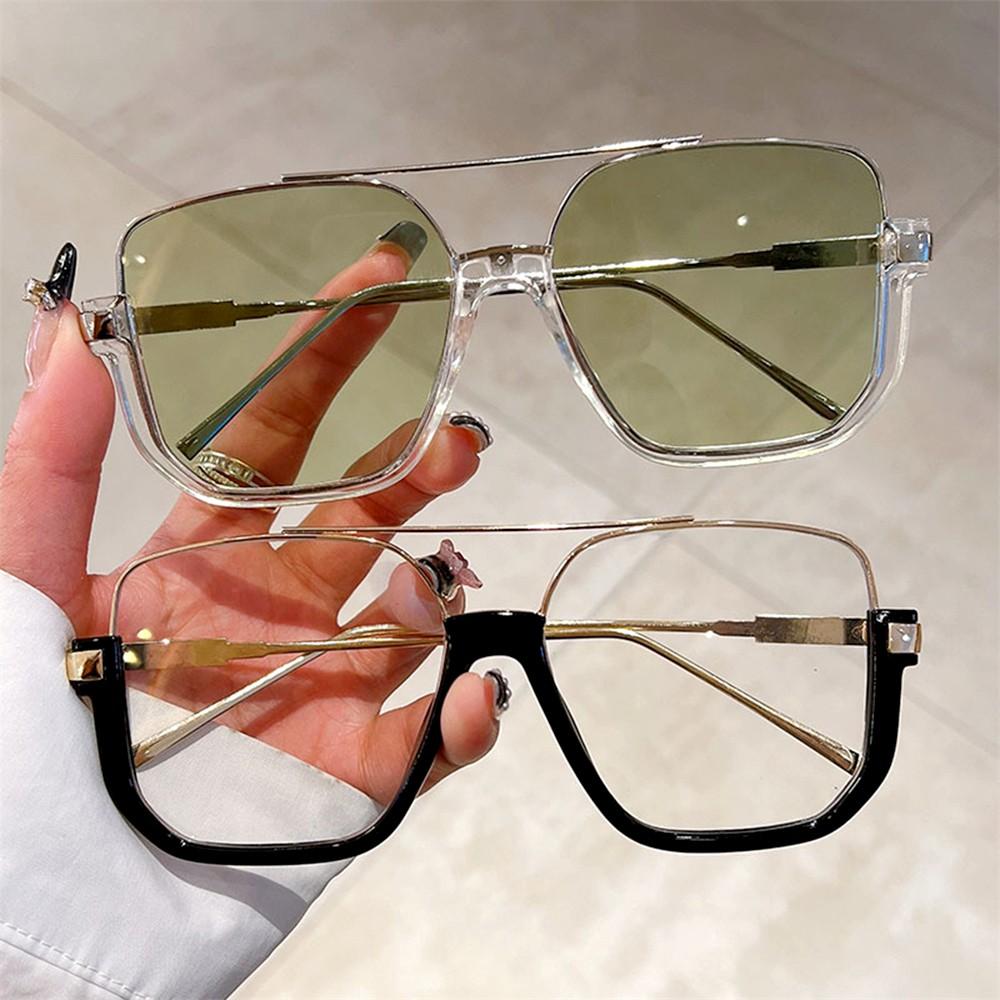 Fashion Oversized Sunglasses for   Women UV4 Half Metal Frame Sun Glasses Trendy Vintage Brand Design Goggles