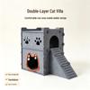Two-Story Felt Cat Villa with Stairs - All-Season Semi-Enclosed Indoor Cat House