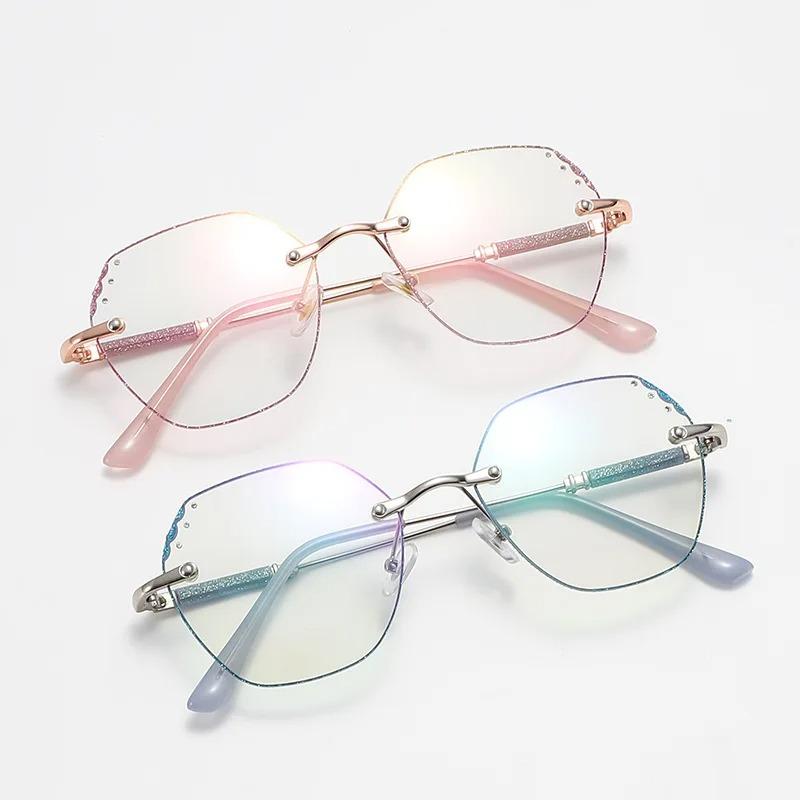 Polygonal Framed Myopia Glasses Light Sensitive Color Changing Rimless Diamond Cut Rim Premium Sense Anti-Blue Light Glasses