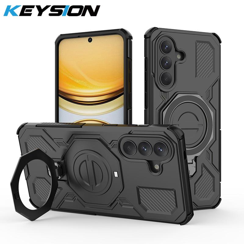 KEYSION Shockproof Magnetic Case for Samsung A57 5G A37 Silicone+PC Upright Live Metal Ring Stand Phone Back Cover for Galaxy A17 4G 5G