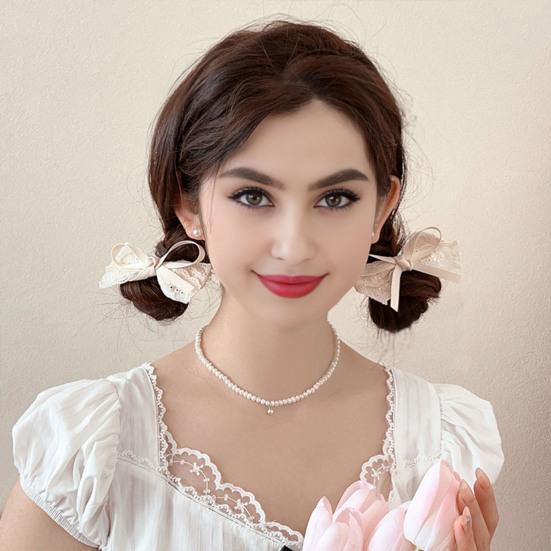 2Pcs Girl Hairpin Non-Harmful Rounded Clips with Soft Lace Satin Ribbon Bow Decor Bang Hair Styling Tool Hair Accessories
