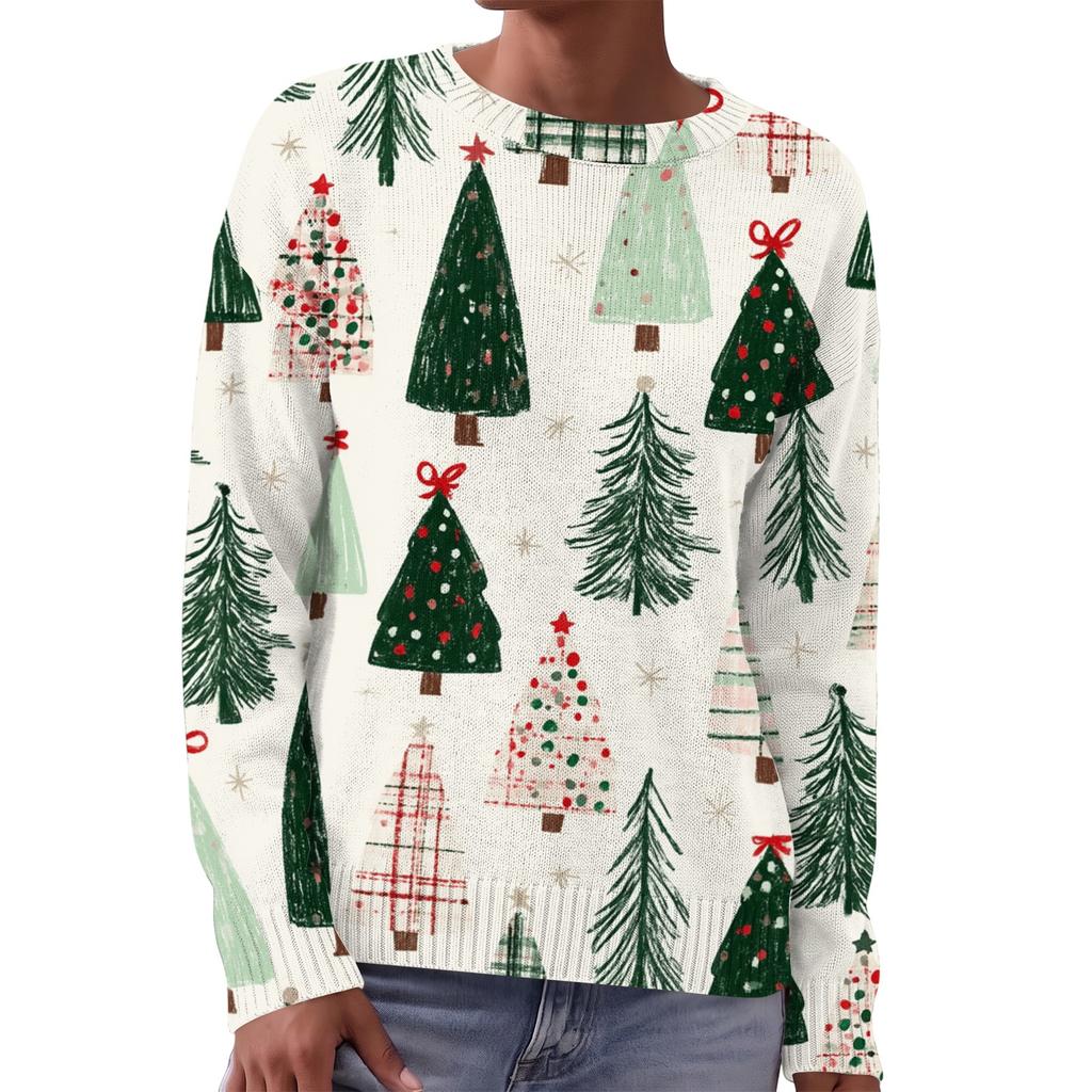 Women's Soft Christmas Print Crewneck Long Sleeve Sweater for Fall and Winter