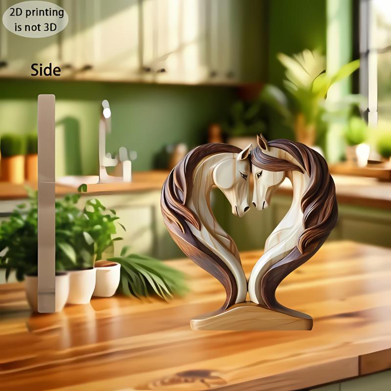 Horse Sculpture 2D Wooden Horse Statue Snuggle Pose Animal Ornament Tabletop Display For Workplace Home Nursery Shelf