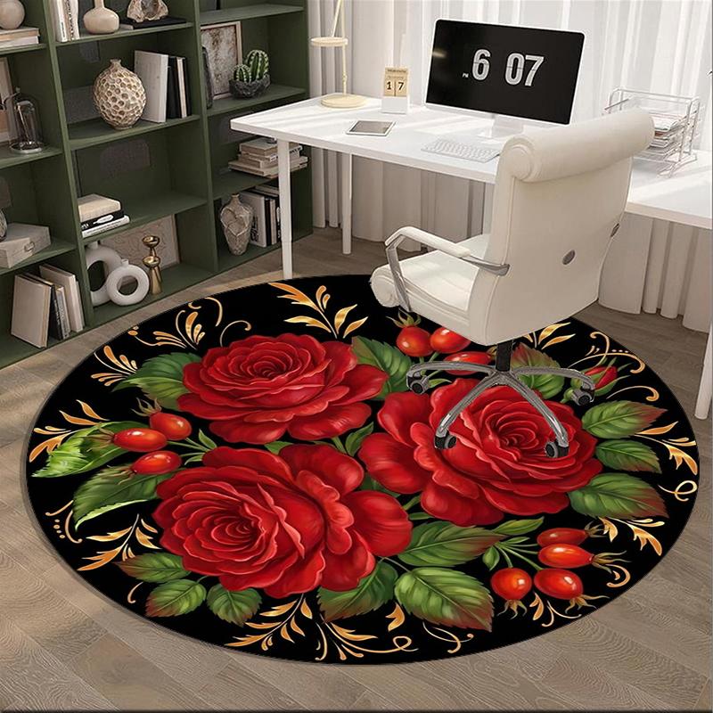 Roses And Berries Design round carpet Chair cushion Round Entryway Rug, Soft Round Rugs for Living Room, Bedroom, Circle Carpet decor gifts