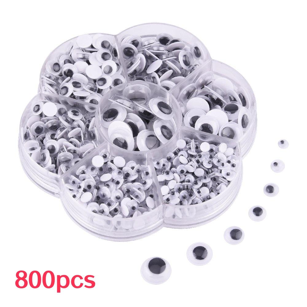800pcs Mixed Size Eyes Round Plastic Black Wiggle Eye Self Adhesive DIY Craft Supplies for Scrapbooking Card Making