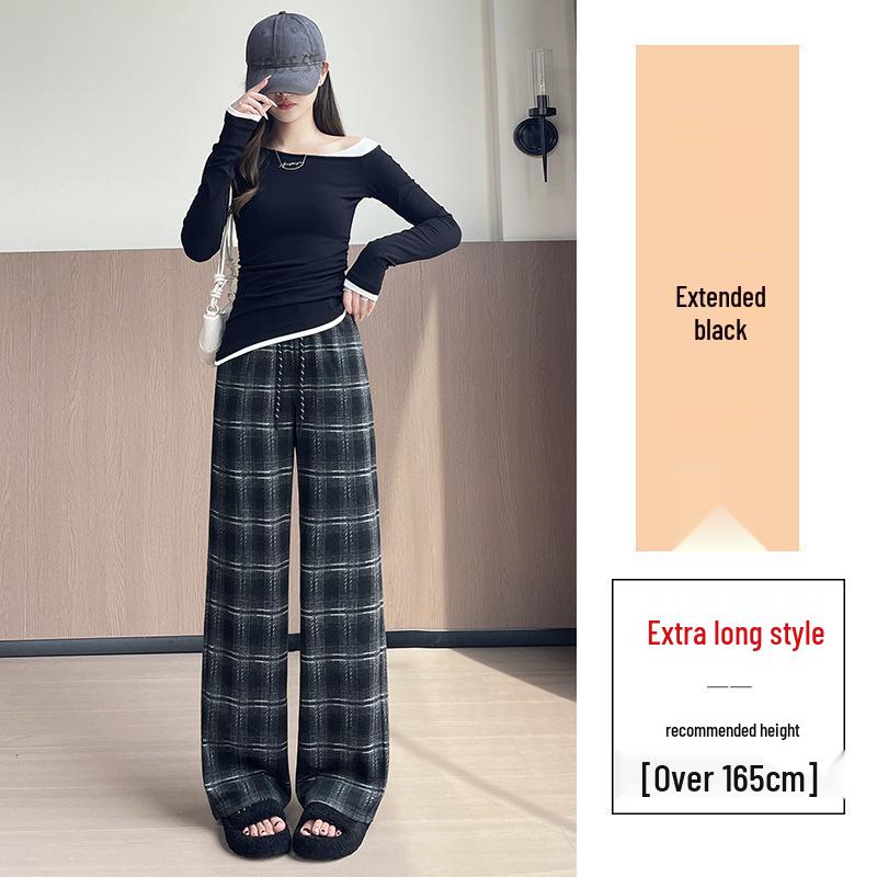 Women's Retro Plaid Woollen Trousers - New for 2026, Autumn/Winter Collection, Narrow Fit, Plus Size, Slimming Wide Leg Pants