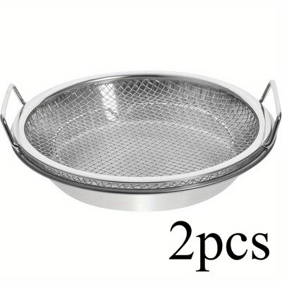 2-teiliges Küchenset mit Fettsieb und runder Edelstahlpfanne - zum Backen - Kochen - Braten von Speisen und Abtropfen von Obst und Gemüse