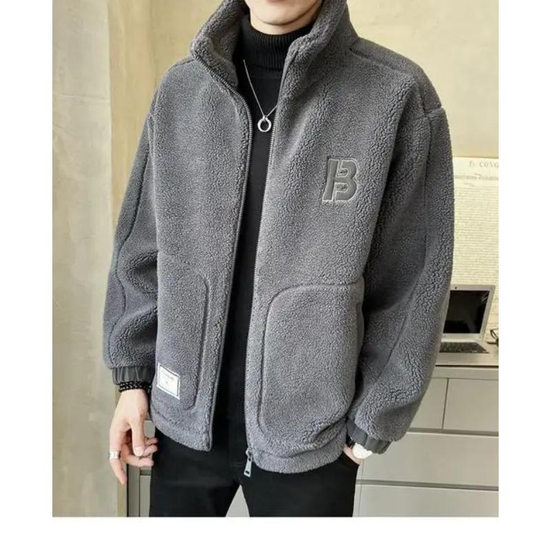 Зимнее пальто-куртка из полар-флиса для мужчин однотонное свободного кроя теплое модное в уличном стиле мужская роскошная куртка флисовая одежда L50-57KG 4747₽