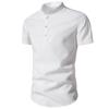 Summer Solid Stand Collar Men's Casual Shirt Buttons Short Sleeve White Black Shirts Men Pullover Top