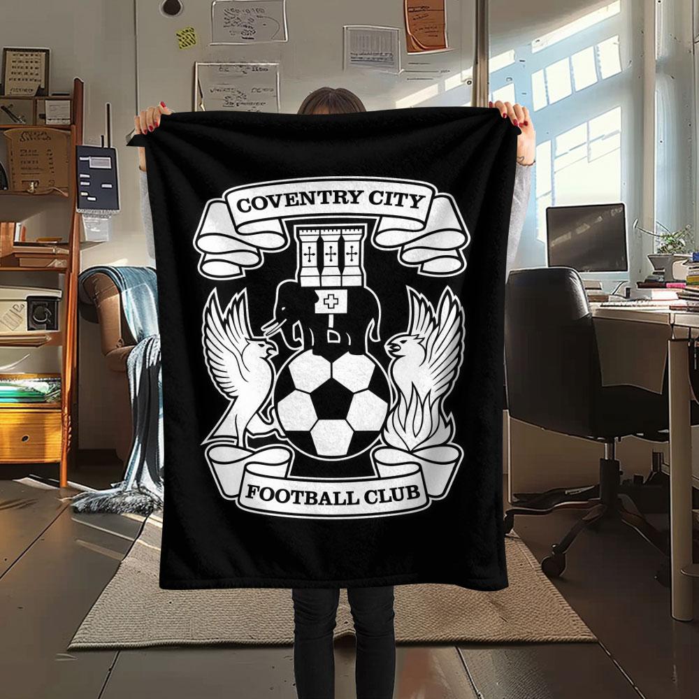 Coventry City FC Printed Flannel Blanket, Soft Throw for Bedroom Sofa, Washable, Christmas Present, Great Gift.