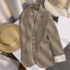 Women Suit Coat Lapel Long Sleeve Single Breasted Suit Jacket with Flap Pockets Loose Fit Basic Solid Color Office Commuting Outerwear