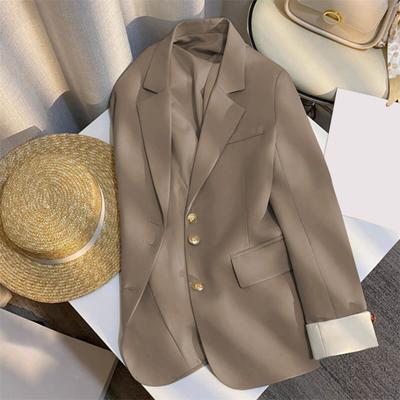 Women Suit Coat Lapel Long Sleeve Single Breasted Suit Jacket with Flap Pockets Loose Fit Basic Solid Color Office Commuting Outerwear