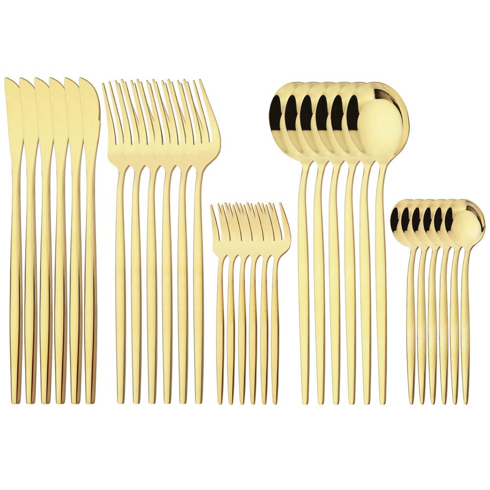 30Pcs Gold Dinnerware Cutlery Set High Quality Stainless Steel Flatware Knife Teaspoon Fork Tableware Western Kitchen Silverware