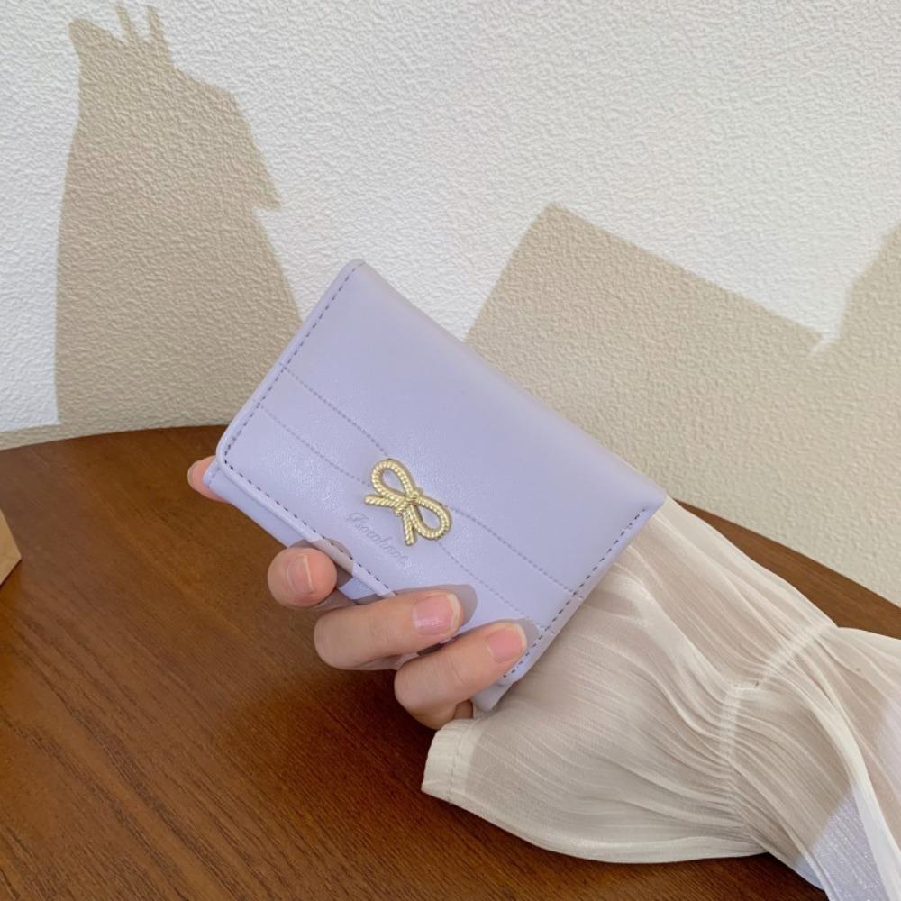 Простой милый бант Трехстворчатый короткий кошелек Множество отделений для карт Держатель для карт из ПУ Многофункциональный трехстворчатый кошелек для ежедневного использования