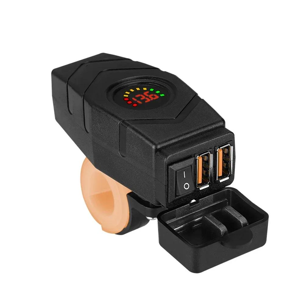 

36W Motorcycle Dual USB Charger Handlebar QC3.0 Fast Charging Waterproof 12V Phone Socket Adapter With Display Accessories