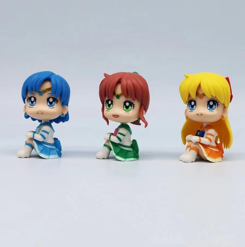 Sailor Moon Anime Figure Q Version Kawaii Sailor Mars Jupiter Mercury Venus Action Figure PVC Collection Model Doll Toy for Kids