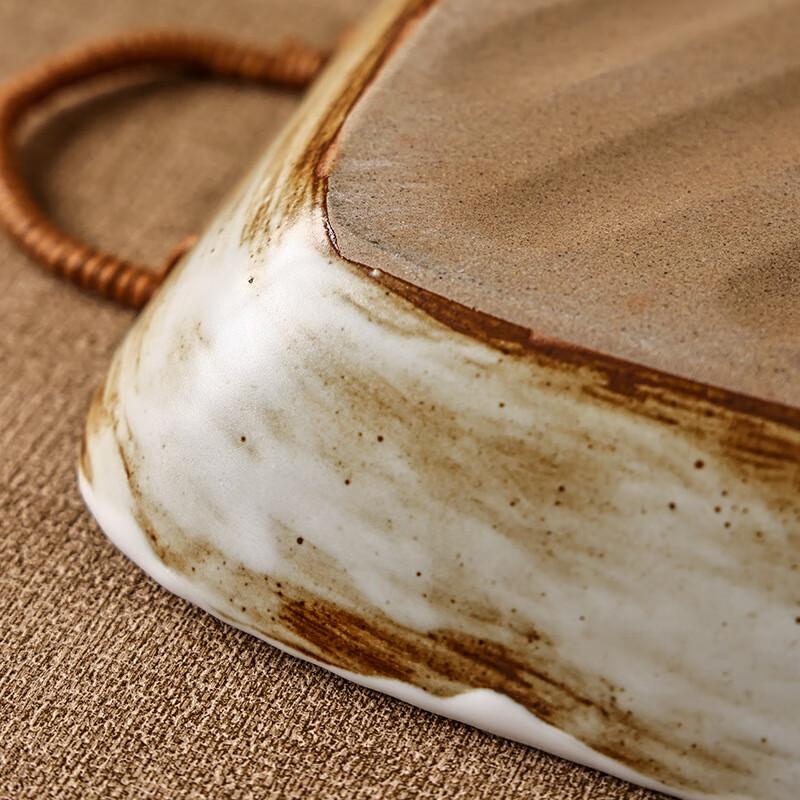 Creative Ceramic Deep Dish with Hemp Rope Handles