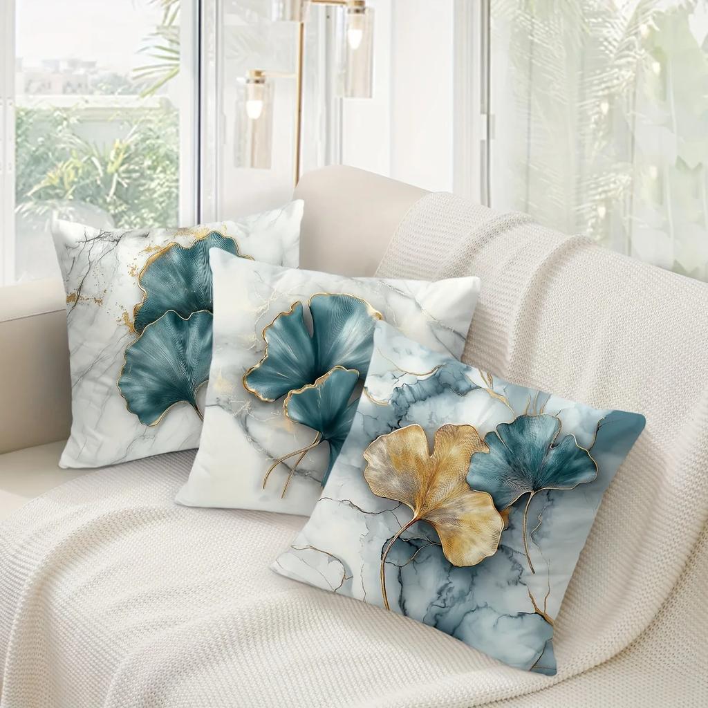 Ginkgo Biloba Gray Marble Texture Printed Pillowcase Living Room Sofa Cushion Cover Home Bedroom Room Decoration