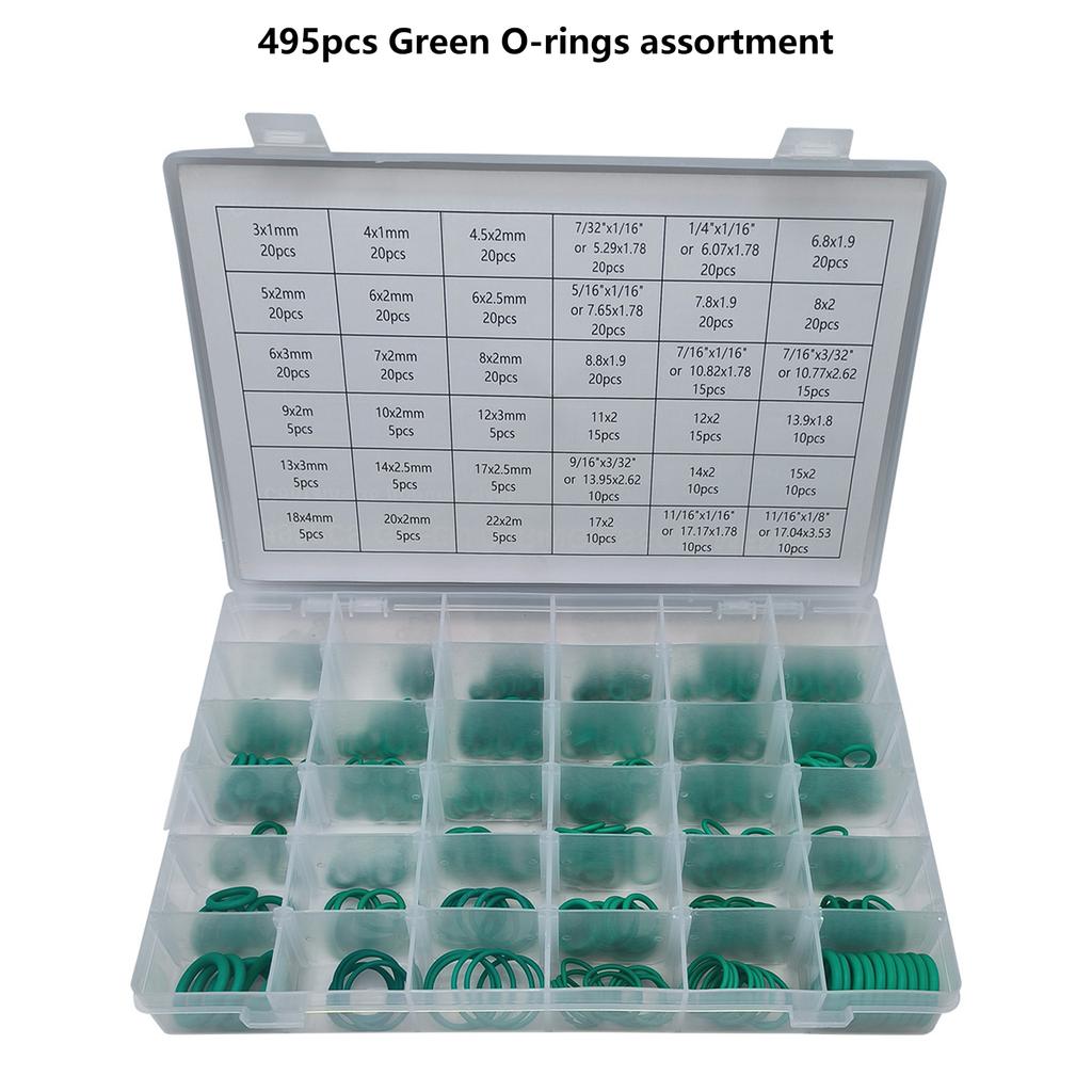 495Pcs Green Rubber O Ring Gasket Assortment Set 36 Sizes Nitrile Rubber Washer Oil Resistant Sealing O Rings Enduring