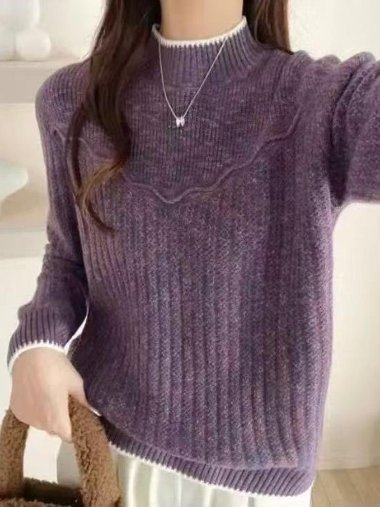 Women's Thick Knit Sweater: Half-High Collar Base Layer for Autumn/Winter