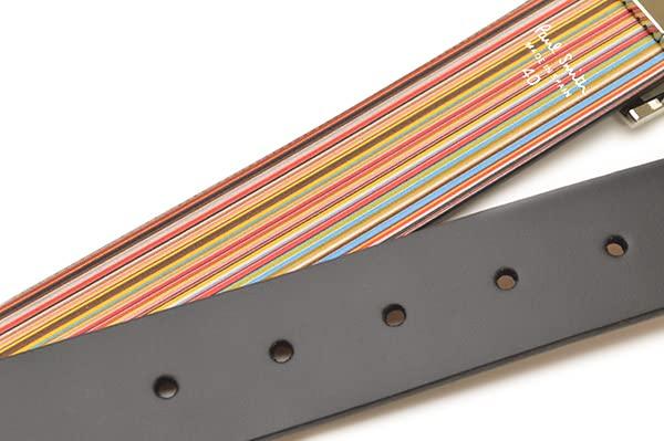 Paul Smith Dwustronny Pasek Skórzany z Paskowanym Regulowanym eps22w201 M1A 7542X Wzór Męski, Rozmiar, AMUSTR, Czarny/Wielokolorowy