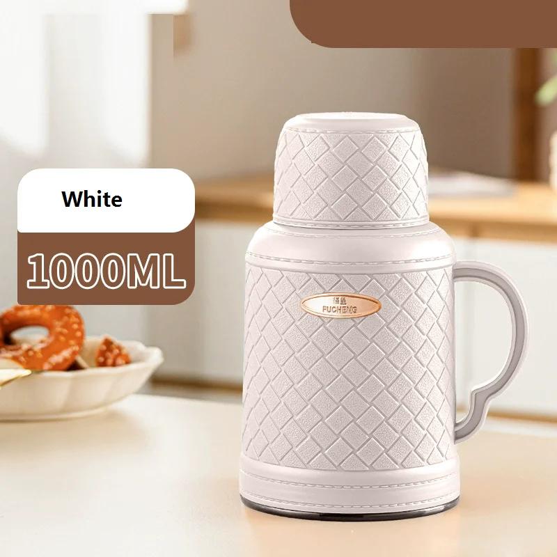 

1L Retro Thermos with Glass Liner, Stainless Steel Travel Flask for Coffee Tea, Heat Cold Retention Bottle 1L білий