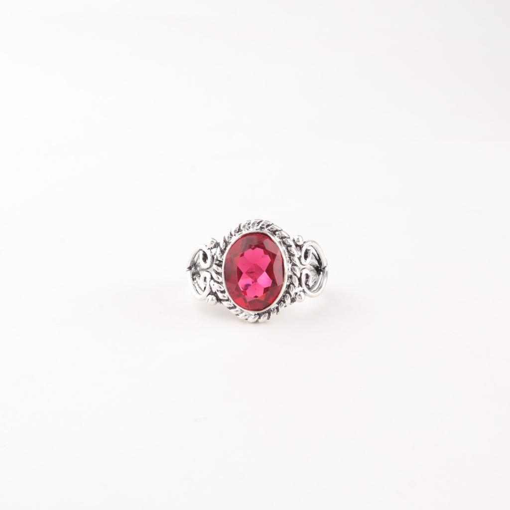 Handgjord ring med rosa rubelit ädelsten 925 sterlingsilver smycken för present RR-8-12