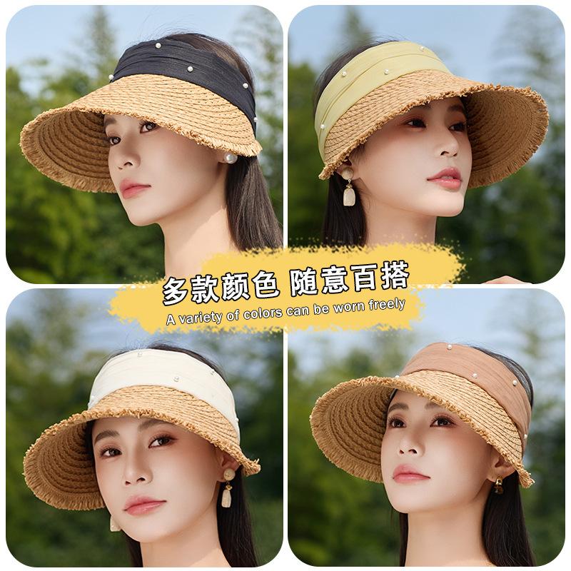 Summer Hat Female Sunshade Sunscreen Woven Straw Hat Empty Top Sun Hat Summer Outdoor Travel Shows Small Face