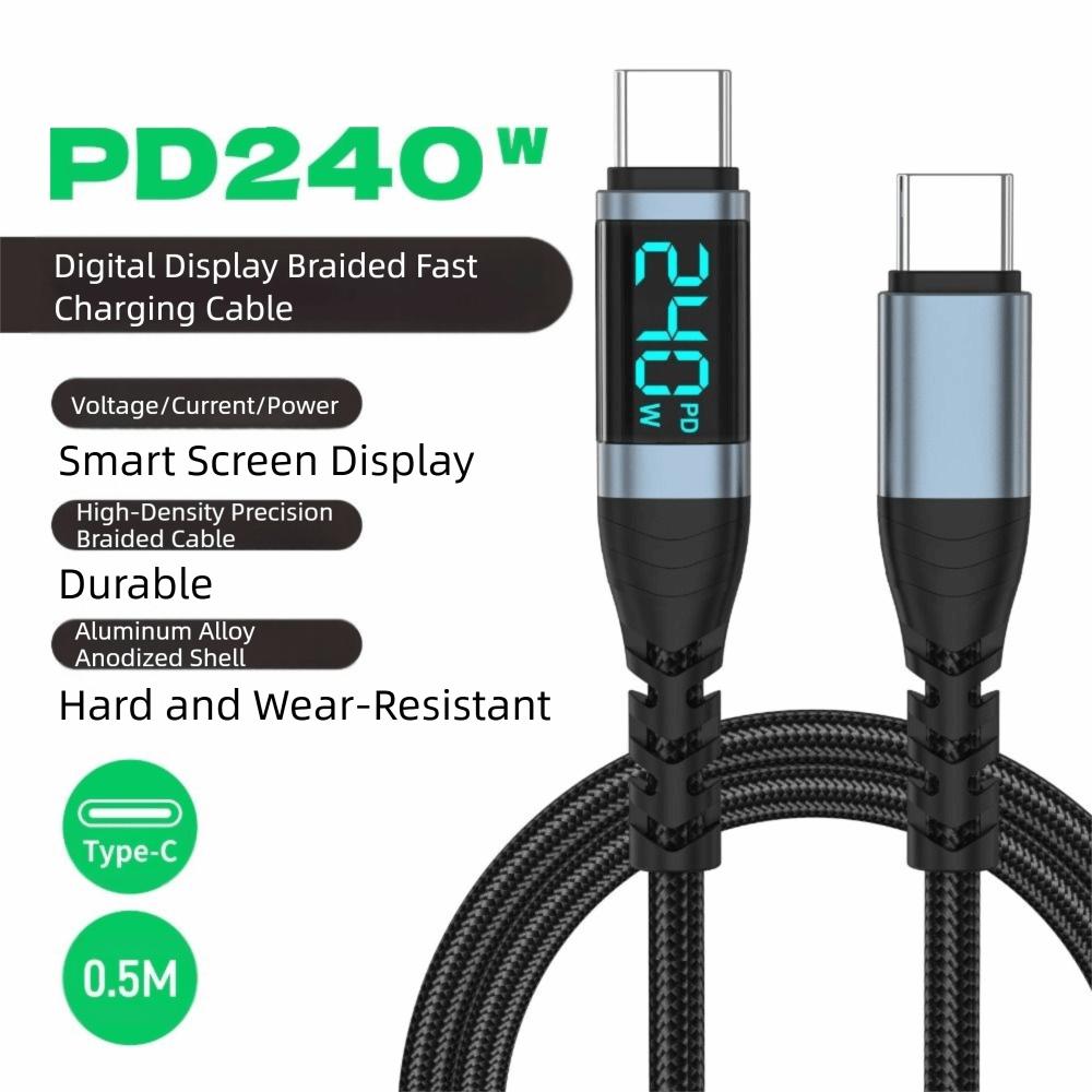 

240W Type C Cable LED Display Charger Wire High Speed Data Cord Monitor 0.5M