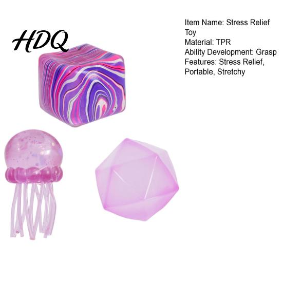 Relaxation Squeeze Ball 3Pcs Stress Relief Toy Set, Flow Pattern Cube Sensory Anxiety Toy, Soft Stretchy Clear Jellyfish Pinch for Kids Adults