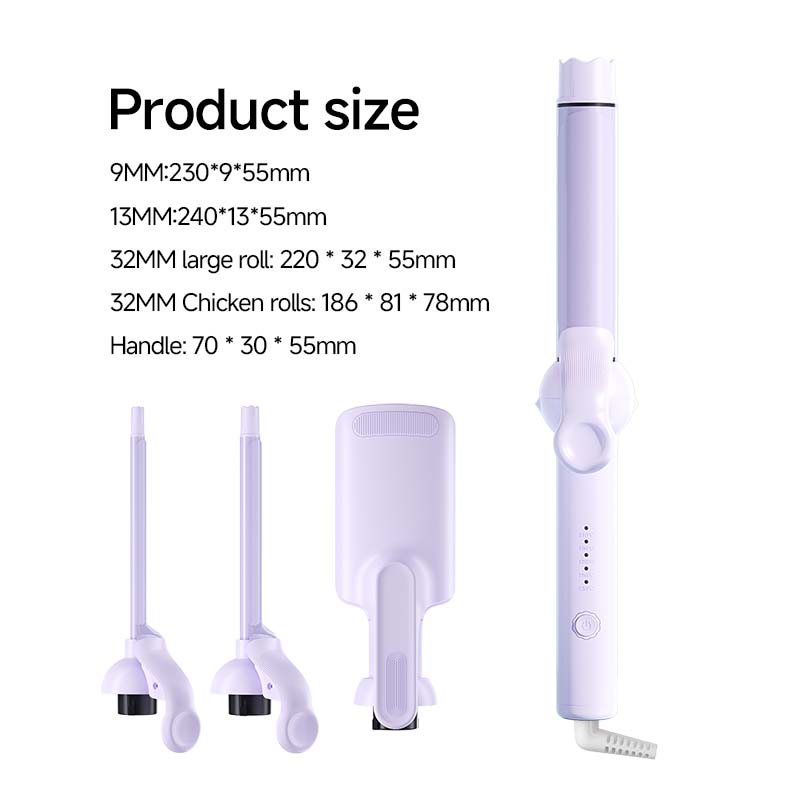 

Hair Curler with Interchangeable Heads - 9mm/13mm/32mm Ceramic Barrels Curling Iron Wand Set, Multi-Size Roller Rod Styling Tool US