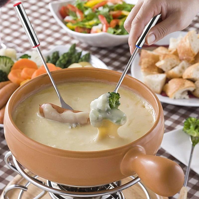 6Pcs Stainless Steel Chocolate Fork Cheese Pot Hot Forks Fruit Dessert Fork Butter Knife Fondue Fusion Skewer Kitchen Tool
